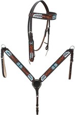 Leather Western Tack Set With Headstall ,Breast Collar and Reins.