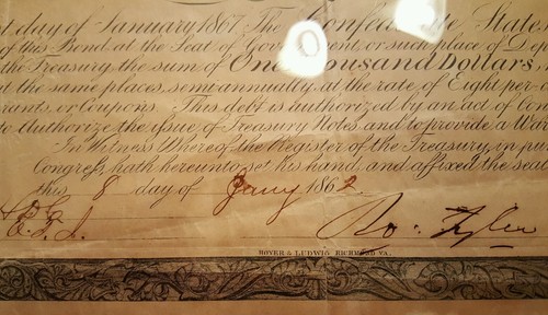 $1000 Confederate Bond issued in 1862 in EXCELLENT condition - Picture 5 of 7