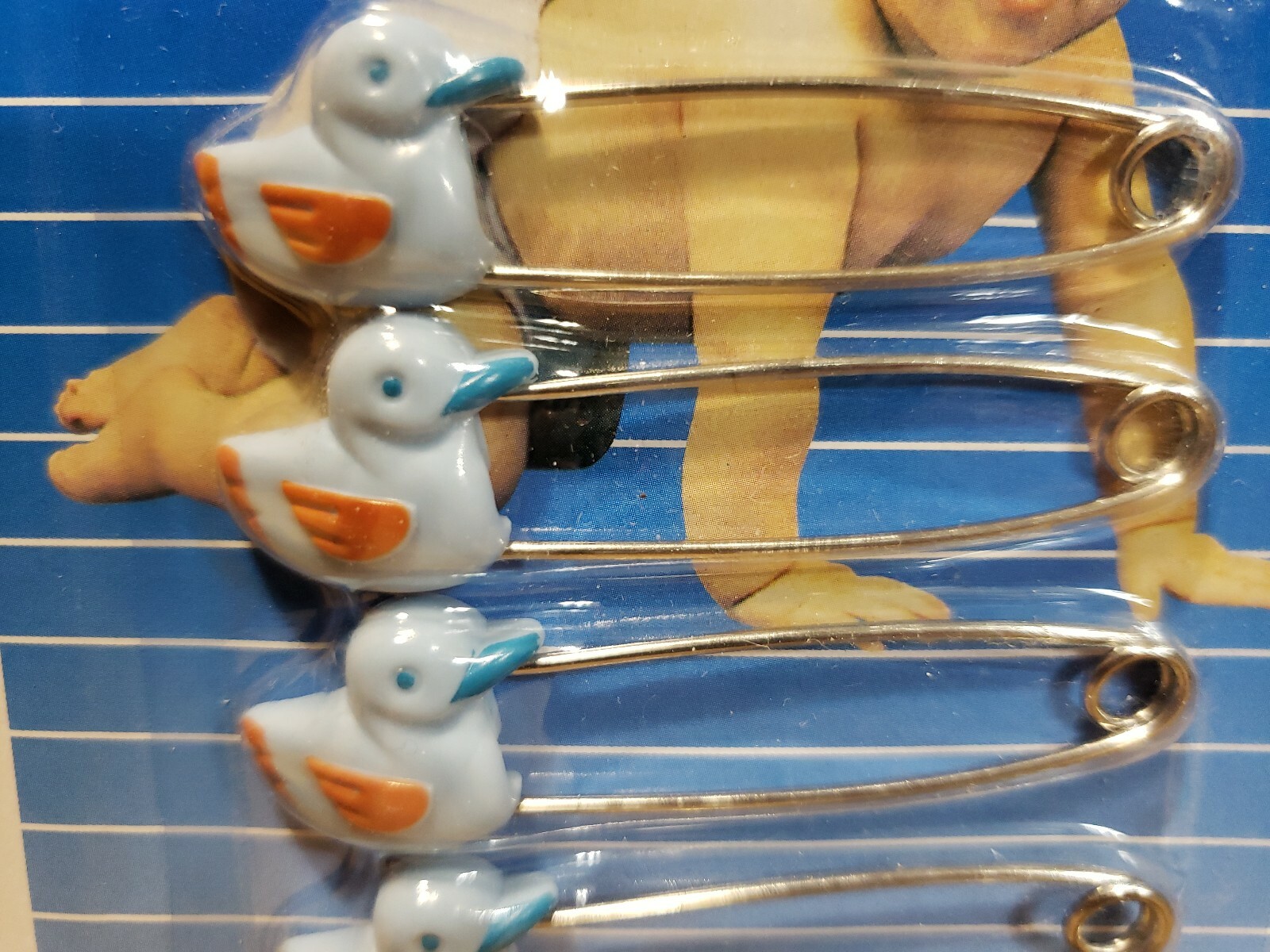 Lot of 4 Packs 16ct Baby King Blue Duck Diaper Pins Stainless Steel Safety Lock