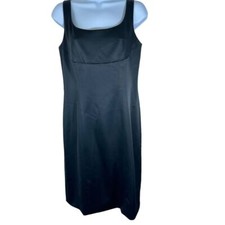 Loft Ann Taylor Women's SZ 4 Sleeveless Black Shift Midi Dress Satin Finish