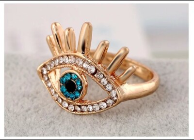 Women's Jewelry Blue Evil Eye Cubic Zirconia Gold Color Ring TK16-4