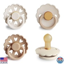 FRIGG Snowflake Dream Natural Rubber Baby Pacifier Set - 4-Pack, BPA-Free, 0-6M