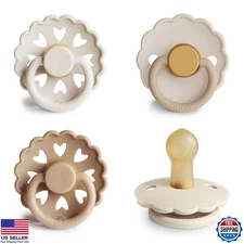 FRIGG Snowflake Dream Natural Rubber Baby Pacifier Set - 4-Pack, BPA-Free, 0-6M