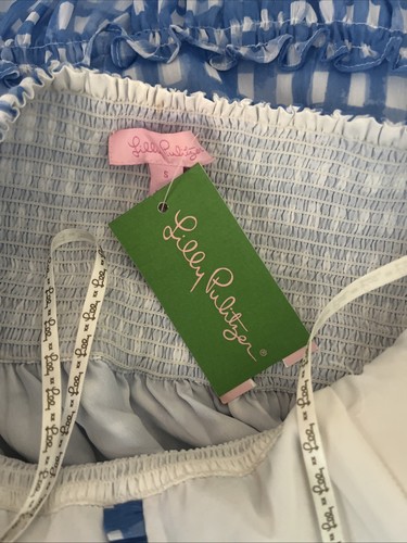 Lilly Pulitzer Cailee Kleid Neckholder Feelin Beachy Gingham Rüschen Bennet blau NEU - Bild 11 von 11