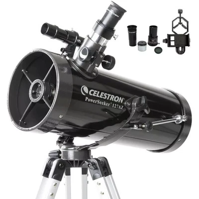 Telescopio Celestron PowerSeeker 127AZ con adaptador de teléfono y filtro lunar