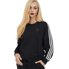 RARE Adidas Black 3-Stripe Fleece Crew Neck Long Sleeve Sweater Rib Cuffs Medium