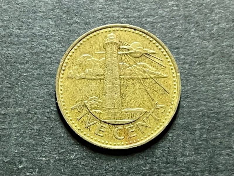 Barbados 🇧🇧 5 cents • 1994 KM#11 21mm South Point Lighthouse-Comb Shipping!