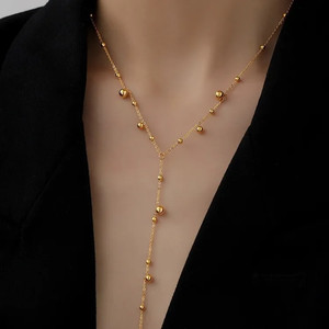 Authentic 18K Gold Plated Geometric Y Necklace Lariat 304 Stainless Steel Dainty Women