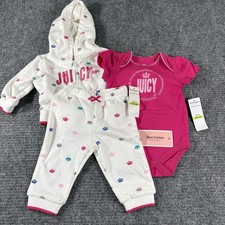 Juicy Couture Baby 3-6 mo 3-piece set short sleeve snap crotch top pants hoodie 