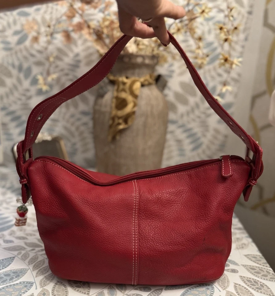 Tommy Hilfiger Pequeño Bolso de Mano de Cuero Rojo Asa Superior Cierre de Cremallera Foto 2 de 4