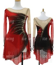 Ice Figure Skating Dress Elasticity Competition Skating Wear Jeweled red dyeing