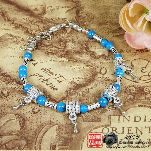 2pcs Beautiful Tibetan Silver Colorful 4 Prayer Wheel Beaded Amulet Bracelet