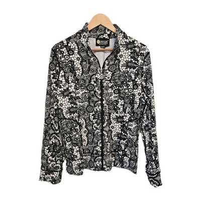 Christine Alexander Swarovski Crystal Zip-Up Jacket Black | White Ivory Size XL