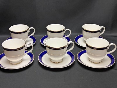 Set of 6 Royal Worcester Howard Style Cobalt Blue/Gold Cups & Saucers Vintage