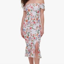 Guess Off-Shoulder Midi Cocktail Bodycon Floral Dress 14