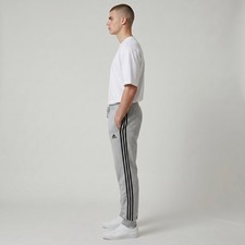 adidas Mens French Terry Sport Pants M 30x31" Gray Black Tapered Leg 3-Stripe