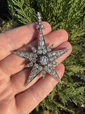 Antique Napoleon III 18K Yellow Gold Silver Large Diamond Star Pendant Brooch