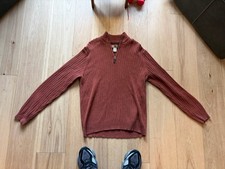 G.H. Bass  Co. Men's Rust Ribbed Cotton 1/4 Zip Mock Neck Sweater L