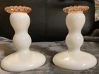 2 FENTON ART GLASS SILVER CREST PINK & WHITE CANDLESTICKS