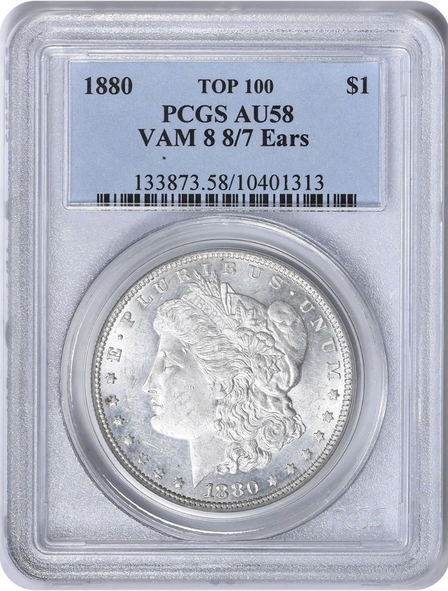 1880 VAM 8 Morgan Silver Dollar 8/7 Ears AU58 PCGS