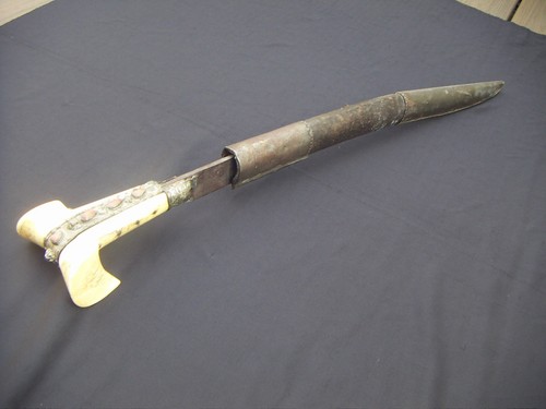 ANTIQUE ISLAMIC ARABIC OTTOMAN EMPIRE TURKEY TURKISH YATAGAN SWORD w/SCABBARD