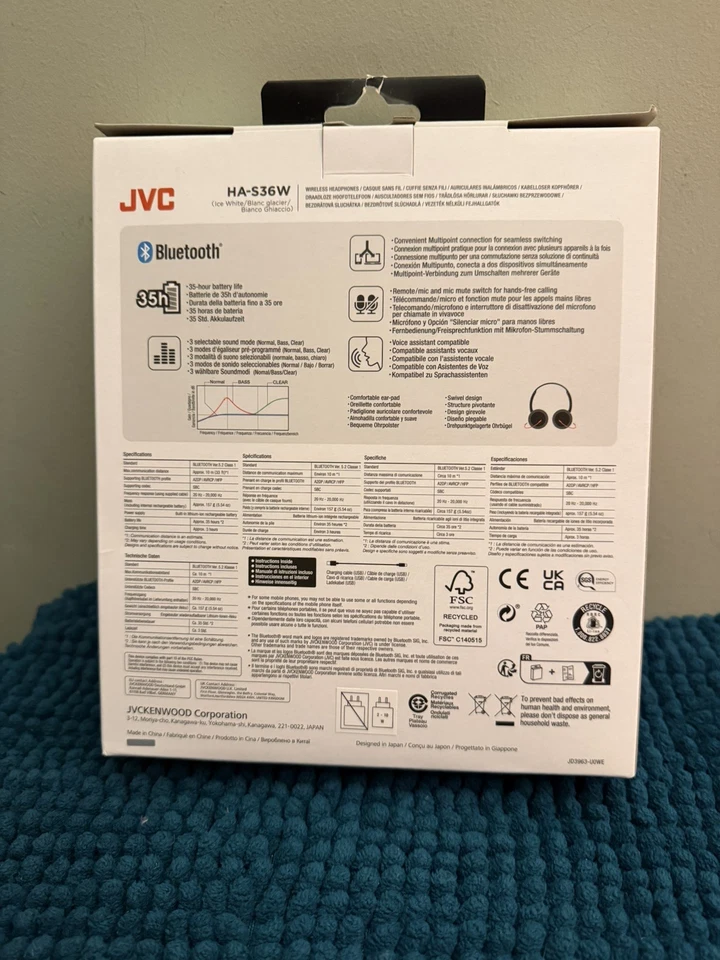 JVC Deep Bass Wireless Bluetooth On Ear Headphones - Ice White - HAS36W - Image 2 of 2