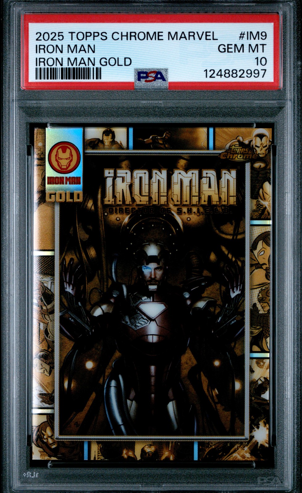 2025 TOPPS CHROME MARVEL IRON MAN GOLD #IM9 IRON MAN PSA 10