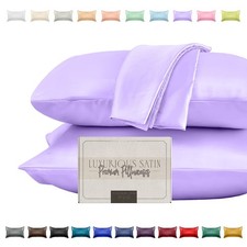 Satin Pillowcase Set Standard Queen Hidden Zipper Lilac Elegant Comfort Silky