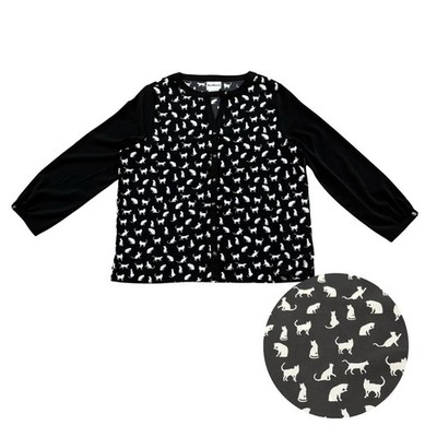 NWT Vtg Cat Button Up Shirt Top Sz XSP Black Long Sleeve Keyhole BonWorth Women
