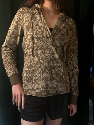 The North Face Women's Brown Floral Pullover Hoodie M Cotton Elastane Hooded