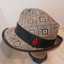 Vintage Volcom Straw Fedora Hat w/ Brown Band – Size: Small Y2K