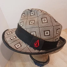 Vintage Volcom Straw Fedora Hat w/ Brown Band – Size: Small Y2K