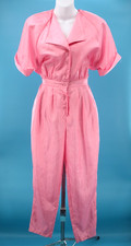 Vtg Women's 80s Pink Shiny Polyester Fabric Jumpsuit Sz S 1980s F/stop