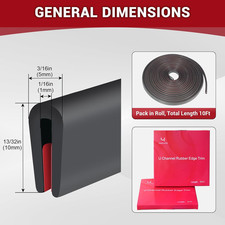Rubber Edge Trim, 1/16" Self Adhesive Flexible U Channel Edge Protecter for S...