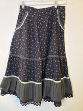 VTG JESSICA  s GUNNIES Black Floral Tiered Skirt 11 Gunnie Sax 80  s Prairie
