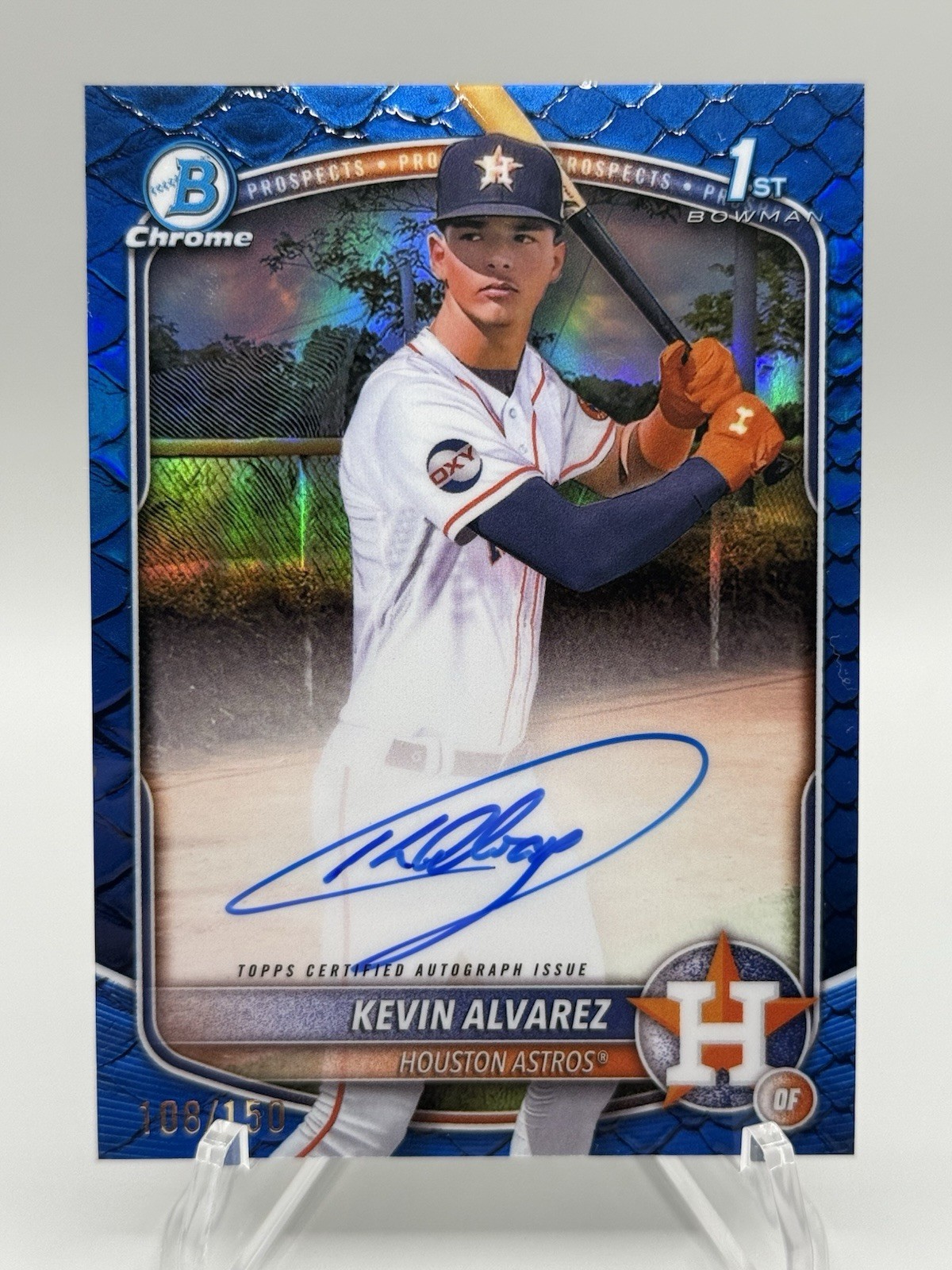 2025 Bowman Chrome 1st KEVIN ALVAREZ Prospect Blue Reptilian Refractor Auto /150