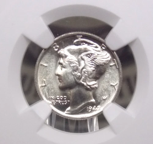 1942 "P" Mercury SILVER Dime 10c NGC MS66 FB #013 *FULL BANDS* Gem BU ECC&C Inc