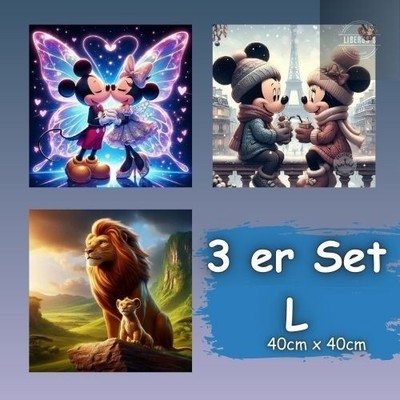 Diamond Painting Bilder, 3er Set Disney Motive  je 40 cm X 40 cm