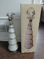 Deer Topper Glass Table Top Christmas Tree Cracker Barrel Approx 22" 