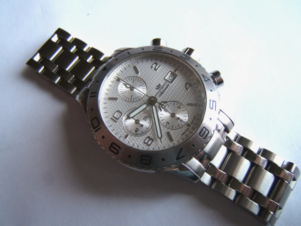 NUEVO DE LOTE SUIZO EDICIÓN LIMITADA PHILIP CRONÓGRAFO AUTOMÁTICO GMT ALMIRAL 44 MM 7750 JUEGO COMPLETO B&P Foto 4 de 4