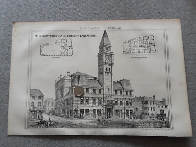 Antiker Druck Neues Rathaus Chorley Zeichnung 1875