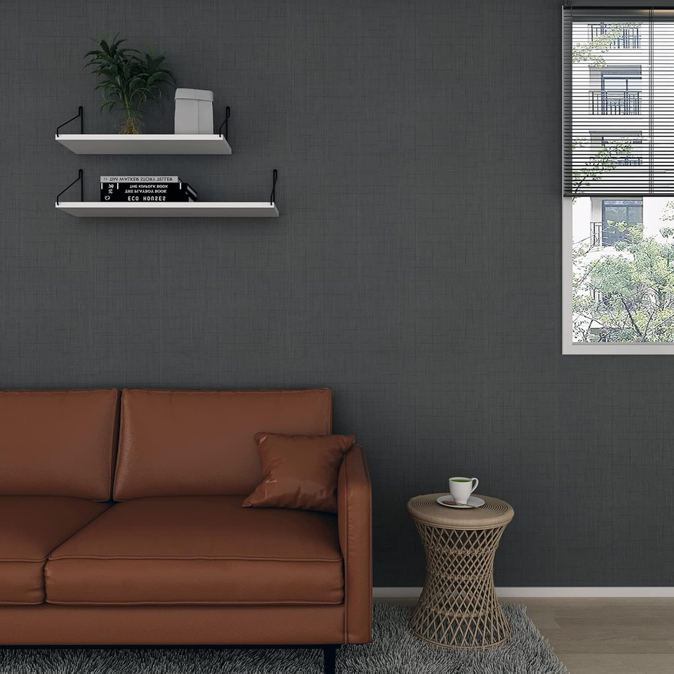 15.8"X276" Dark Grey Grasscloth Peel and Stick Wallpaper Textured