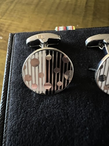 Paul Smith Cufflinks Black And White Round enamel With Signature Swings RRP £89 - Picture 2 of 4