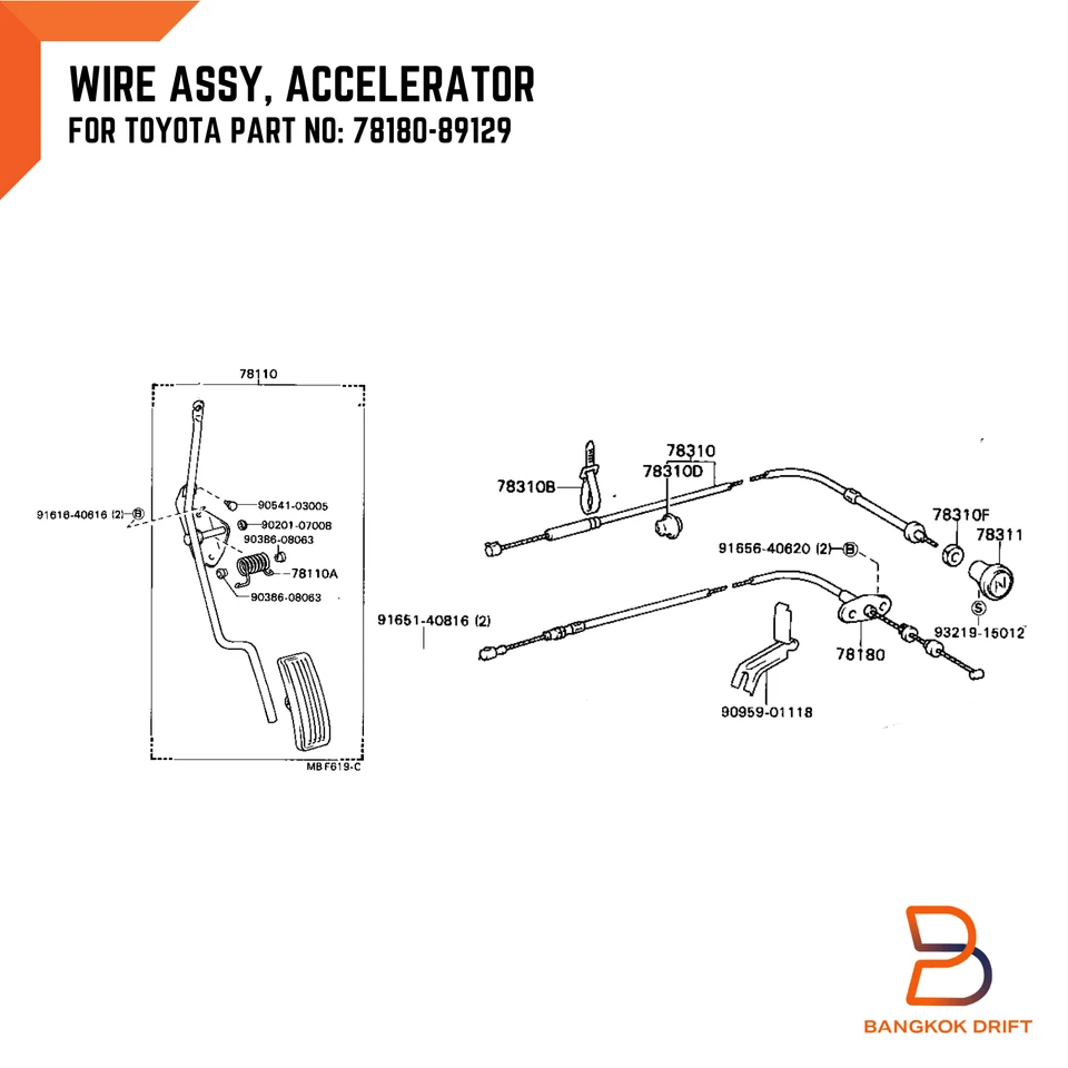 ACCELERATOR THROTTLE CABLE ASSY FOR TOYOTA HILUX UTE LN50 LN55 LN65 78180-89129 - Image 2 of 4