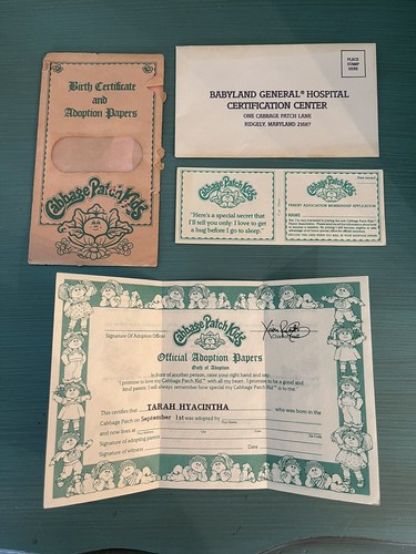 Vintage RARE Cabbage Patch 1984 birth certificate, yarn, TARAH HYACINTHA, New - Picture 7 of 9