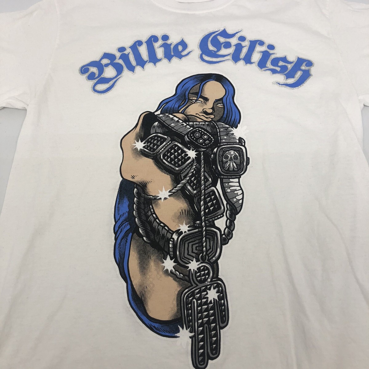 Official Billie Eilish White and Blue Blohsh Size Medium T