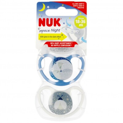 4008600443216 NUK Smoczek uspokajający silikonowy 18-36m Space Night niebieski/b