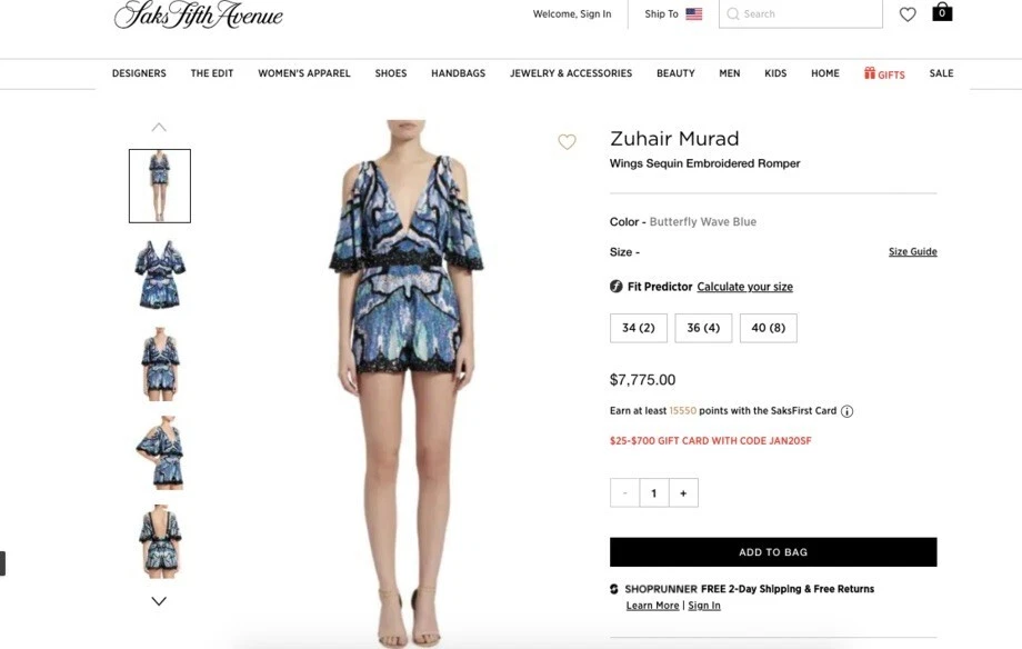 Mameluco mariposa adornado con lentejuelas azul negro Zuhair Murad Resort 2019 $7750 Foto 2 de 4