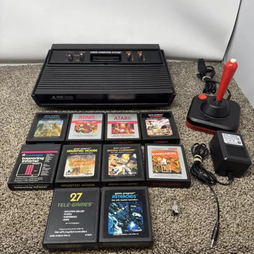 Atari 2600 Console Original 4 switch Vader Joystick 10 games WORKING bundle lot