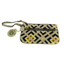 NWT Spartina 449 Daufuskie Wristlet Wallet Linen Leather Navy Beige Geometric